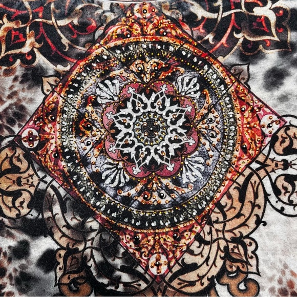 NEW Direction y2k Cyber Grunge Top XL Rhinestone Art Micro Mesh Sleeve Black - Picture 3 of 10